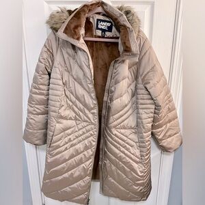 Lands End Winter Jacket with Faux Fur 3X Rose Gold